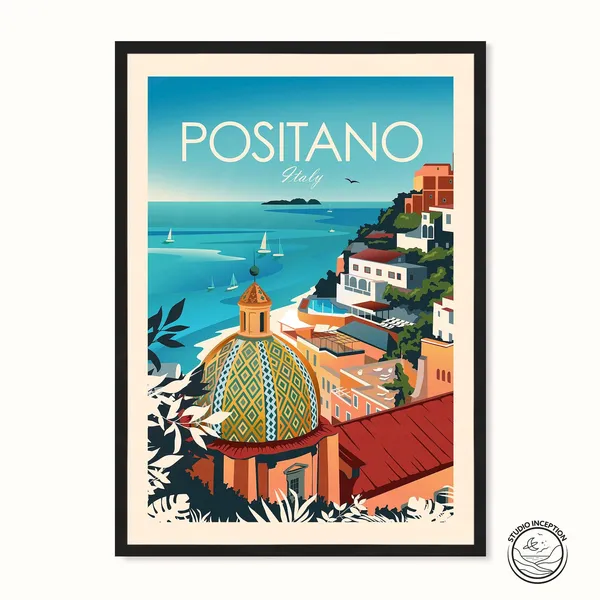 Italy Travel Poster, Positano Amalfi Coast Art Print