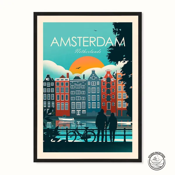 Amsterdam Travel Poster, Holland Wall Art Print