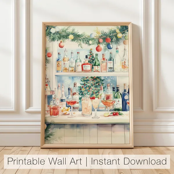 Christmas Bar Cart Holiday Cocktail Art Print