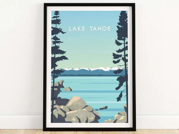 Lake Tahoe Minimalist Travel Poster, Lake House Decor