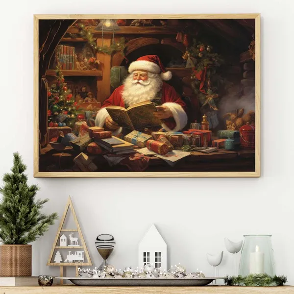 Vintage Santa Claus Workshop Christmas Art Print