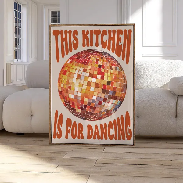 This Kitchen Is For Dancing Orange Disco Ball Art Print
