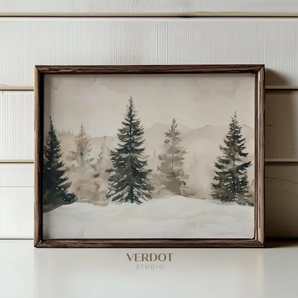 Winter Pine Forest Christmas Painting Art Print