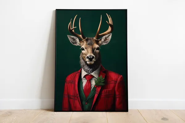 Christmas Stag Portrait Poster, Elegant Festive Art