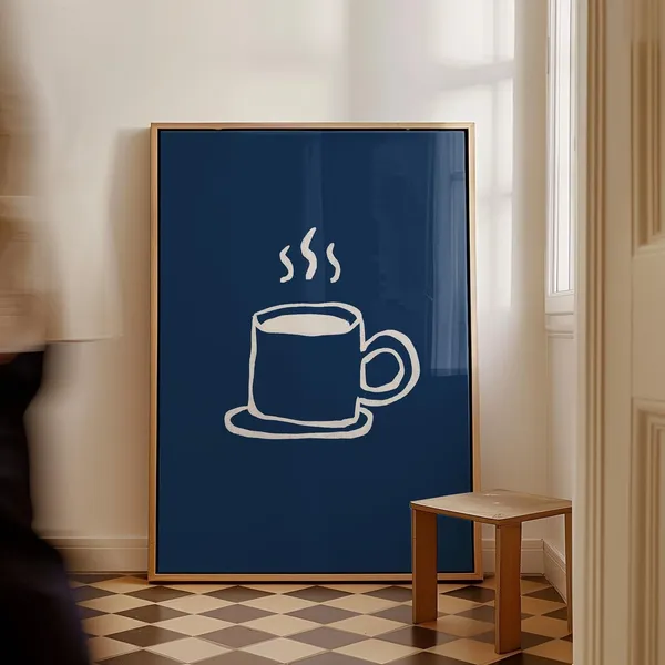Kitchen Coffee Bar Wall Art Print, Navy Blue