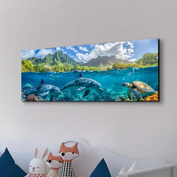 Hawaiian Dolphins Art Print, Tropical Ocean Decor