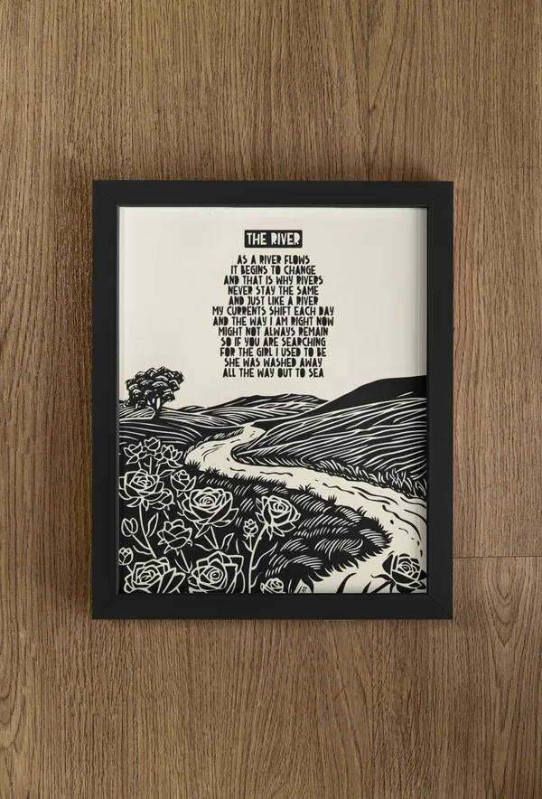 The River Poem, Lino-Style Poetry Poster Print