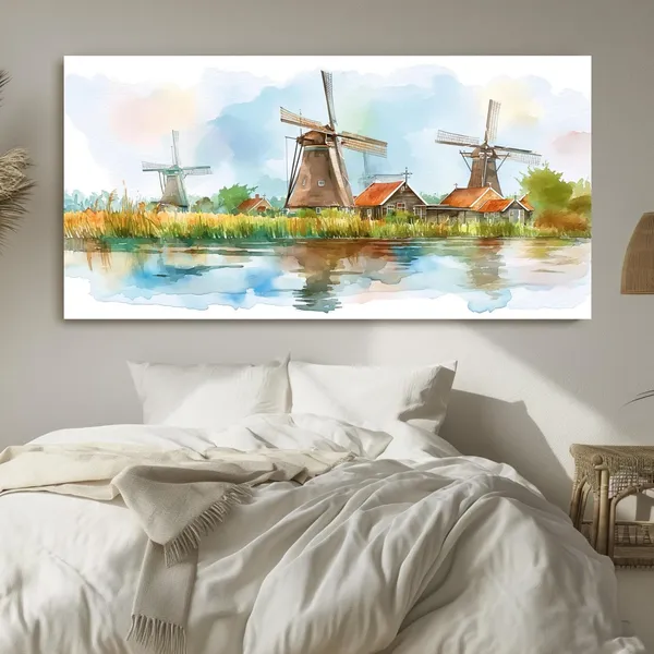 Dutch Countryside Windmills, Netherlands Landscape Print