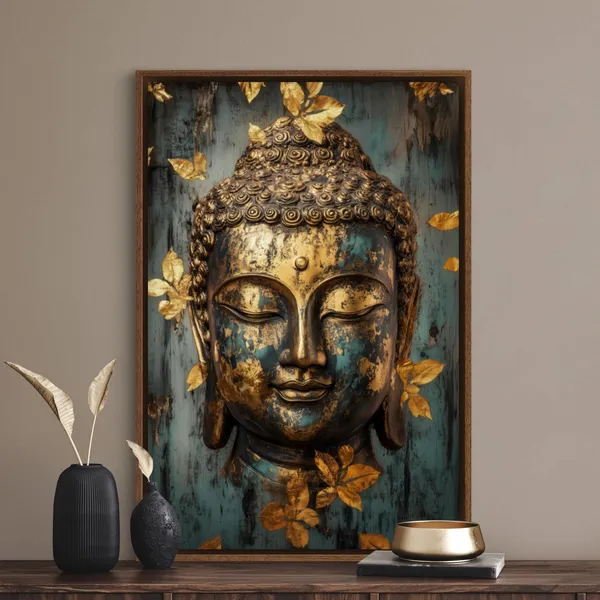 Gold Buddha Autumn Art Print for Yoga Meditation Studio