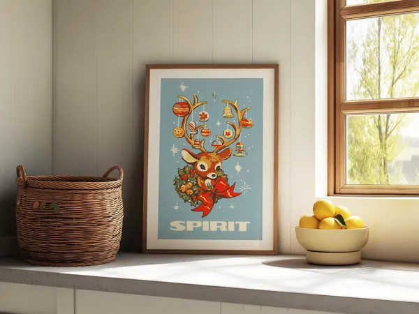 Holiday Spirit Christmas Reindeer Poster, Retro