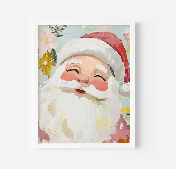 Cute Santa Art, Soft Floral Christmas Poster