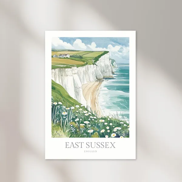 East Sussex England Watercolor Travel Poster Print