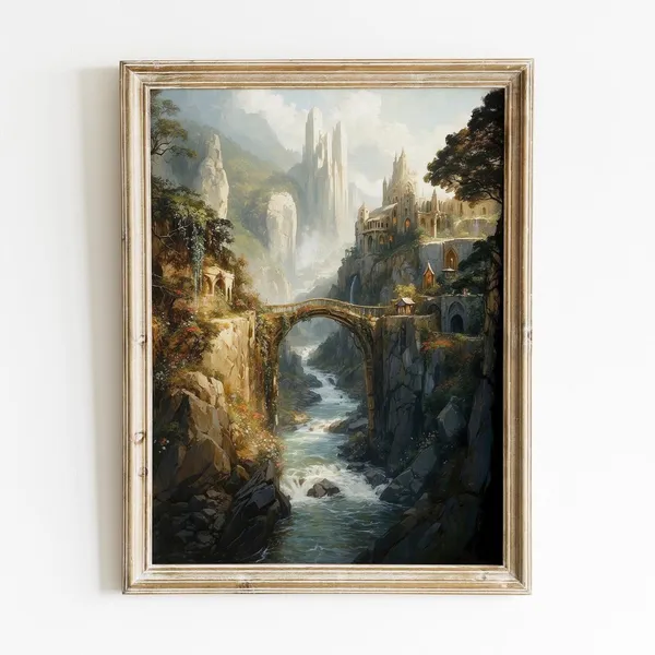 Rivendell Fantasy Landscape Art Print, High Elvish