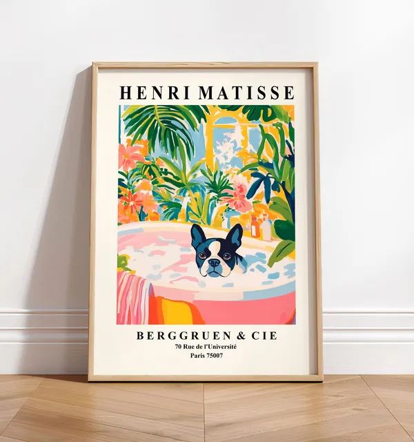 Boston Terrier In Bathtub Funny Bathroom Art Print