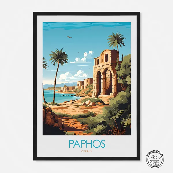 Paphos Minimalist Travel Print, Cyprus Poster Art