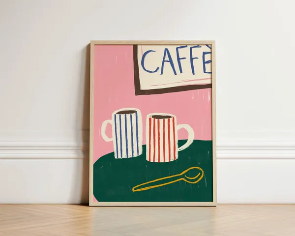 Caff Stripe Mugs, Coffee Kitchen Art Print