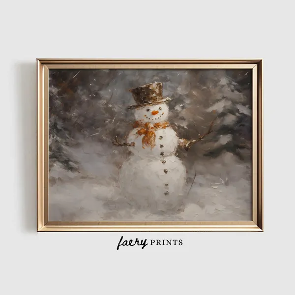 Snowman Vintage Winter Art Print, Festive Wall Art
