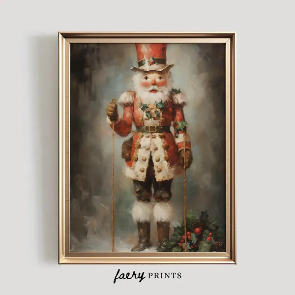 Vintage Nutcracker Christmas Art Print, Holiday Decor