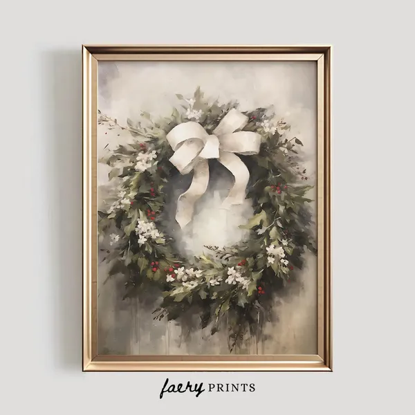 Holiday Wreath Vintage Christmas Art Print