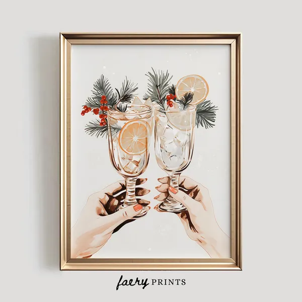 Holiday Cheers Festive Christmas Bar Cart Art Print