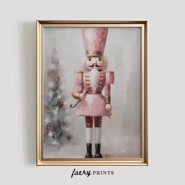 Pink Nutcracker Christmas Art Print, Holiday Decor