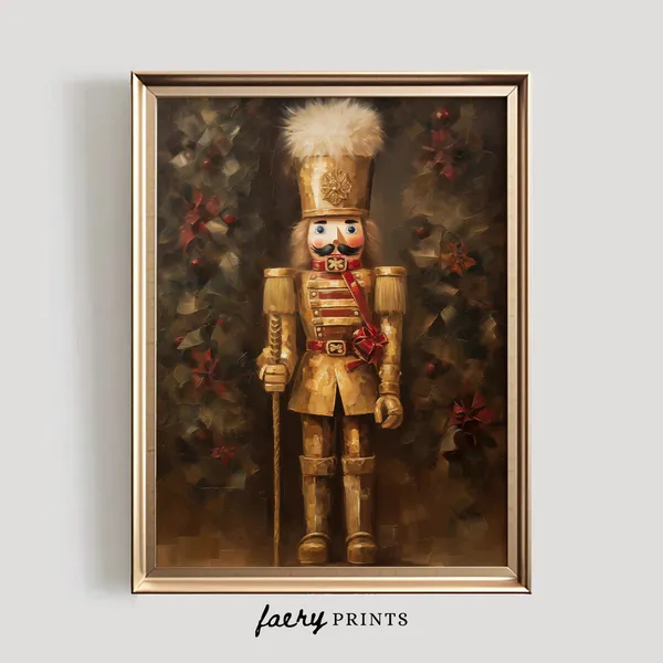 Gold Nutcracker Vintage Christmas Art Print