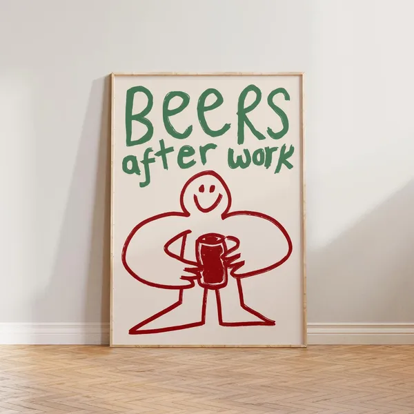 Beer Illustration Kitchen Wall Art Print, After-Work Doodle