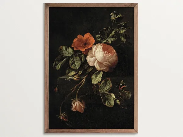 Dark Cottagecore Roses Botanical Still Life Art Print