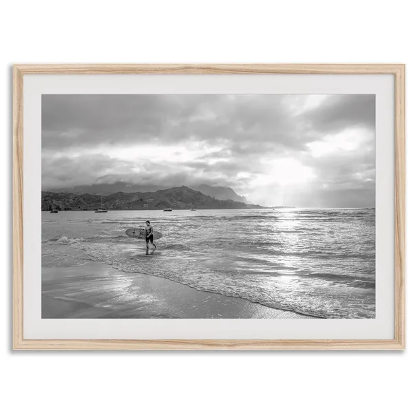 Kauai Surf, Hanalei Bay Black and White Travel Poster