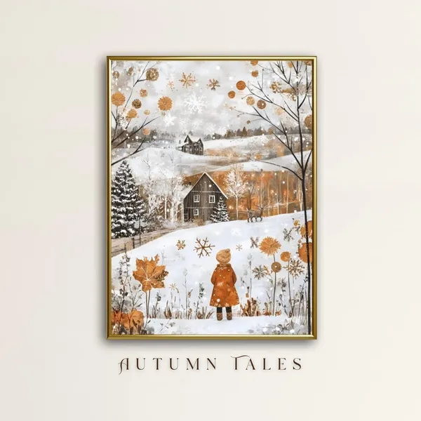 Winter Christmas Village Kid Snowy Forest Art Print