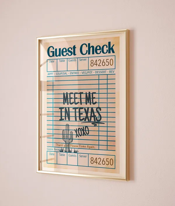Texas Guest Check Retro Western Wall Art Print