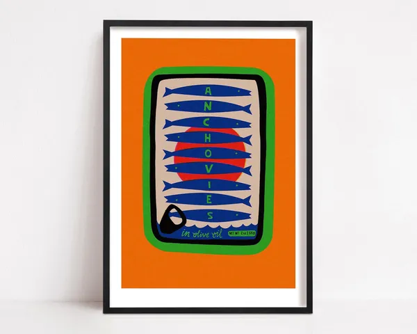 Anchovies Print, Retro Packaging Poster Print