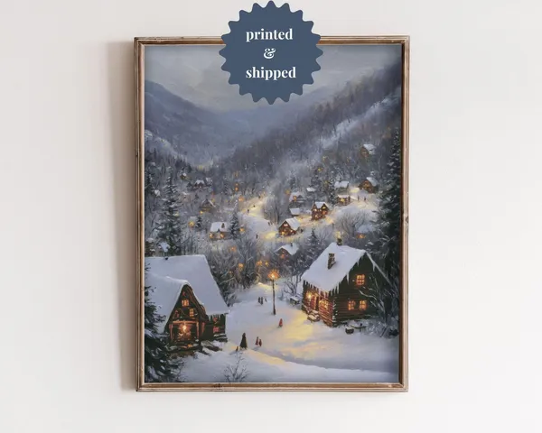 Cozy Christmas Village Vintage Style, Poster Print