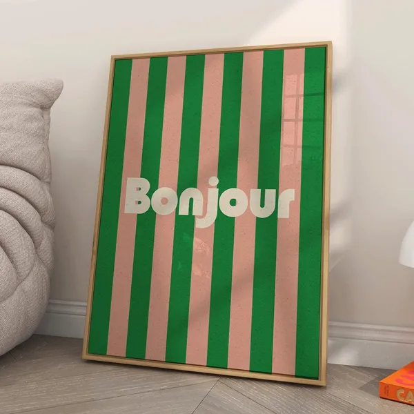 Bonjour Welcome Typography Art Print, French Poster