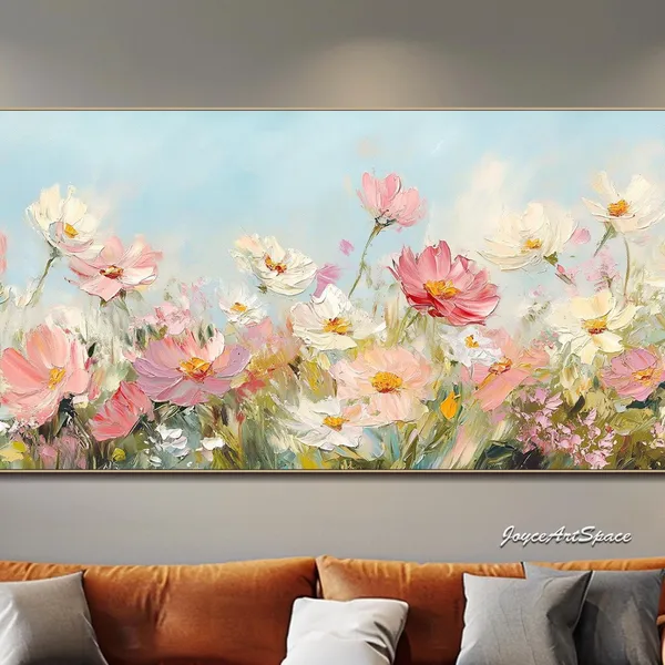 Colorful Wild Flowers Boho Living Room Art Print