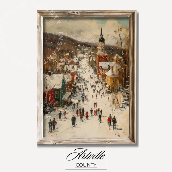Vintage Ski Village Winter Landscape Art Print