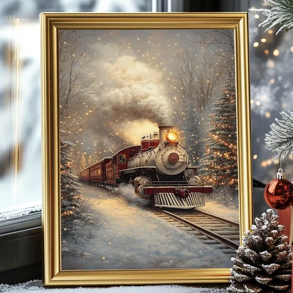 Vintage Polar Express Travel Poster, Christmas Train