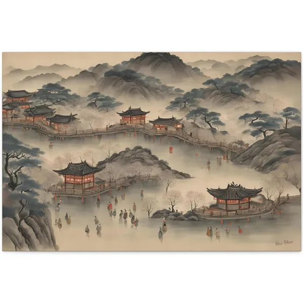 Ink Wash Korean Painting, Joseon Lantern Festival