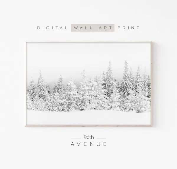 Winter Forest Print, Snowy Trees Christmas Poster