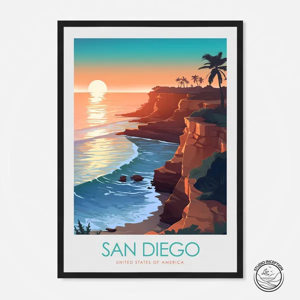 San Diego Travel Poster, Sunset Cliffs Home Decor