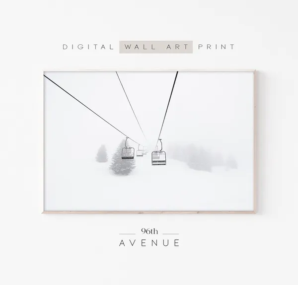 Ski Chair Lift Print, Minimalist Winter Decor