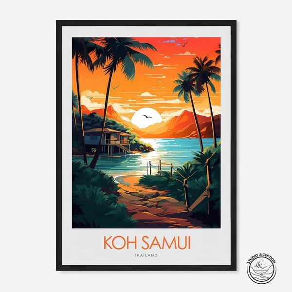 Thailand Koh Samui Travel Poster, Asia Wall Decor