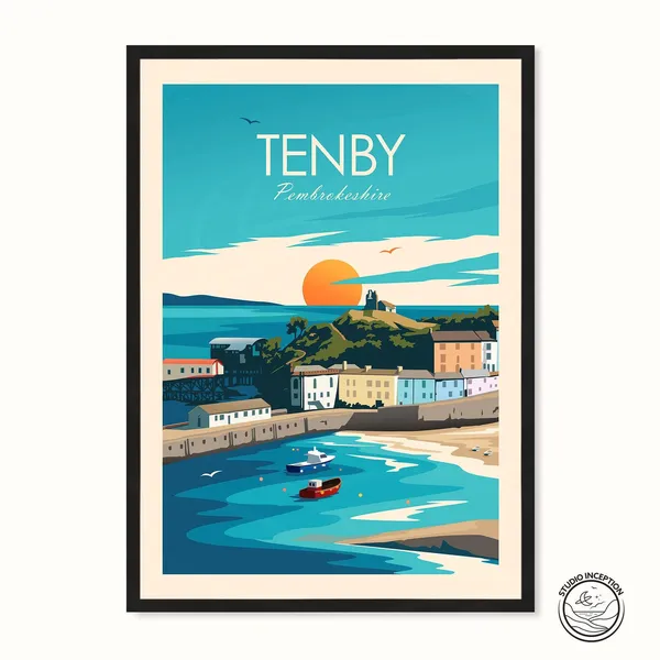 Tenby Harbour Travel Poster, Pembrokeshire Wales