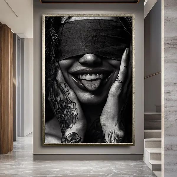 Blindfolded Woman Portrait, Modern Wall Art Print