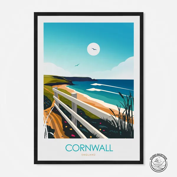 Cornwall Travel Poster, Living Room Art Print