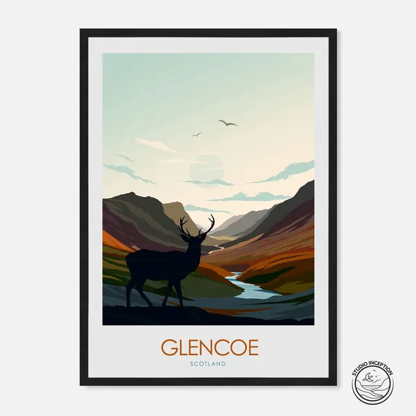 Glencoe Travel Poster, Minimal National Park Art