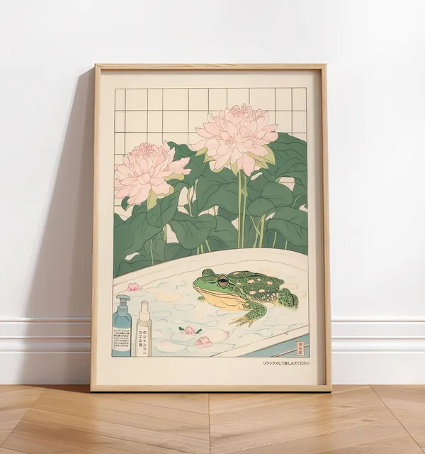 Japanese Frog Print, Japandi Bathroom Wall Art