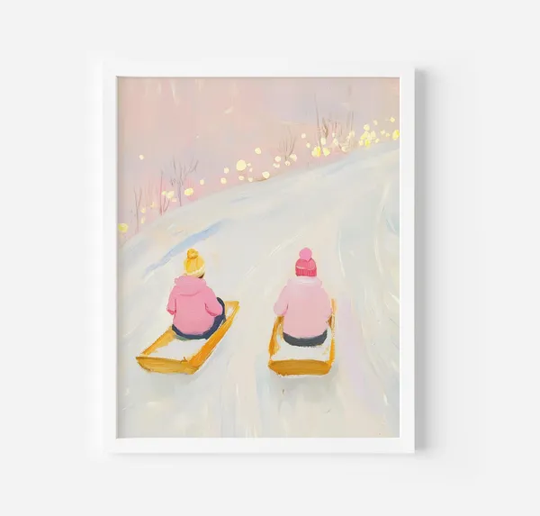 Pink Christmas Winter Holiday Decor Snowy Landscape Print