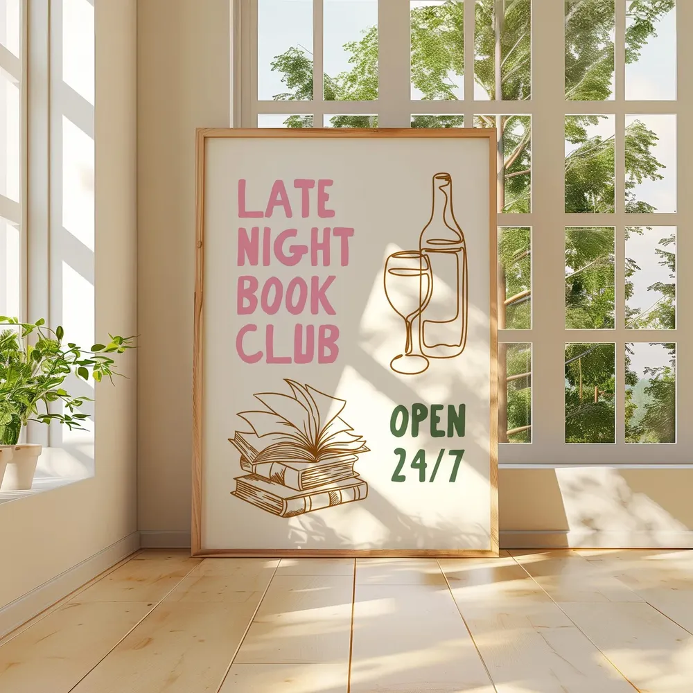 Late Night Book Club Poster, Gift For Reading Lover