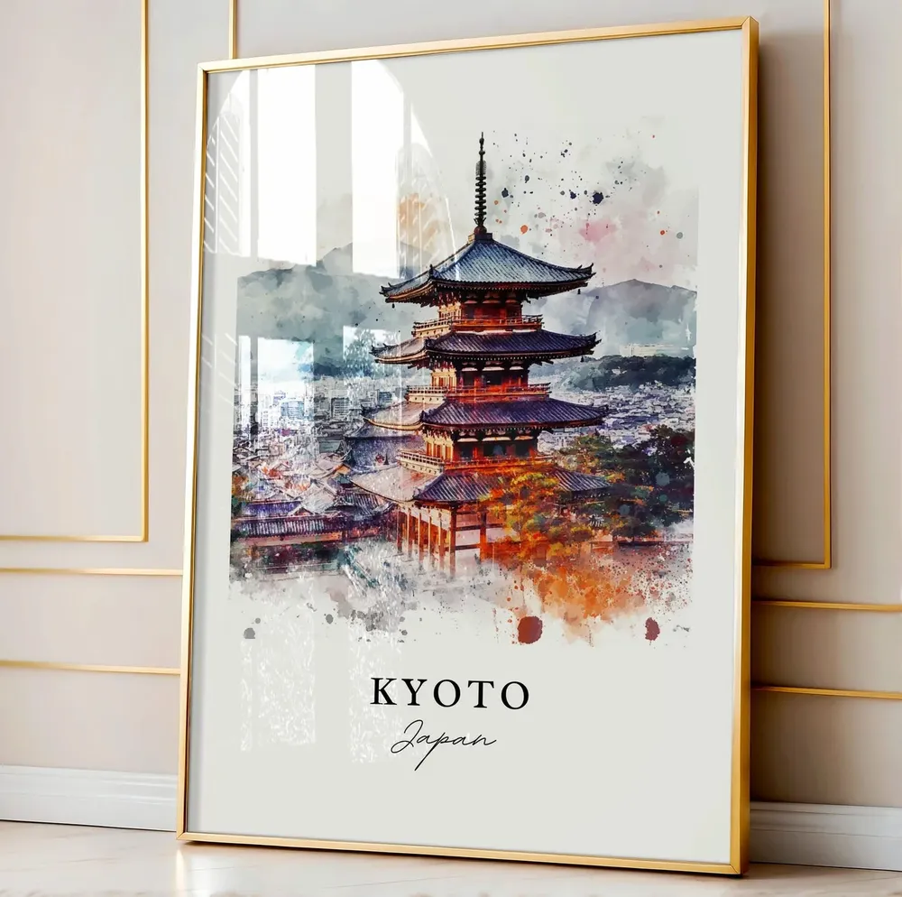 Kyoto Japan Watercolor Travel Poster, Honshu Island - Image 3